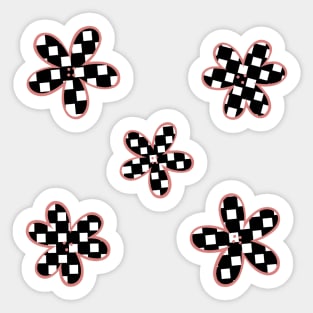 Abstract Checkerboard Flowers - Peachy Pink Sticker